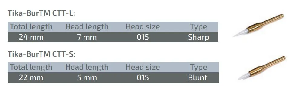 جدول سایزبندی فرز سرامیکی تریمر لثه تیکا دنت پلاس - Tika dent plus Bur CTT-S