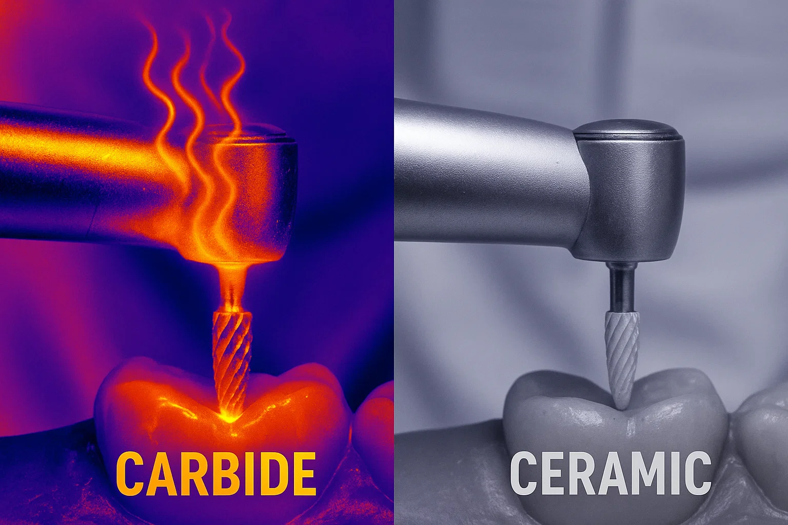 مزیت حرارتی فرز سرامیکی در دندانپزشکی ترمیمی: کاهش چشمگیر دمای پالپ به دلیل خاصیت عایق بودن زیرکونیا در مقایسه با رسانایی بالای فلز کارباید
